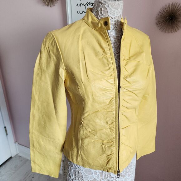 Flawless Yellow Leather Wilsons Maxima jacket coat M such a fun color - Picture 2 of 15